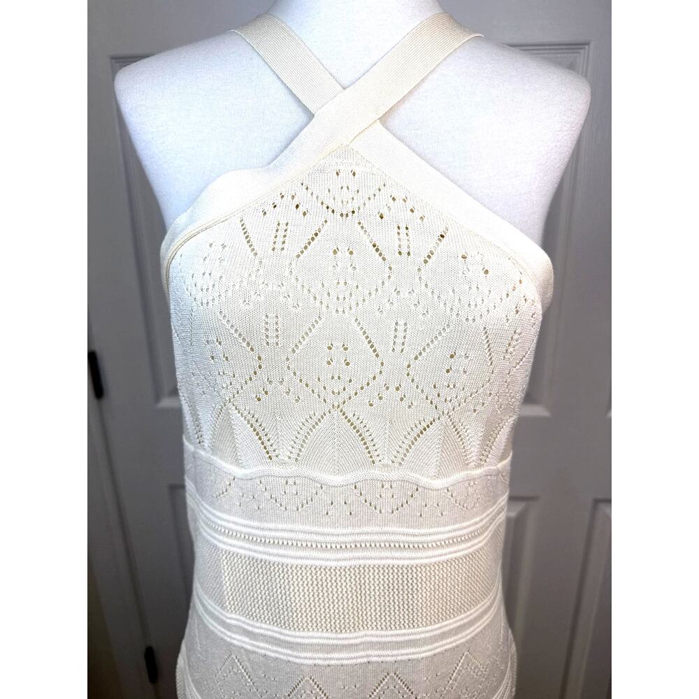 Joie Ivory Lace Knit Halter Maxi Dress M Open Back Boho Autumn Wedding Guest - Picture 3 of 8